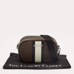 Pre Owned Michael Kors Brown Signature Coated Canvas Varsity Camera Crossbody Bag