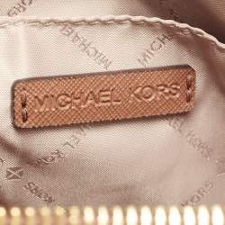 Pre Owned Michael Kors Brown Leather Jet Set Travel Dome Crossbody Bag