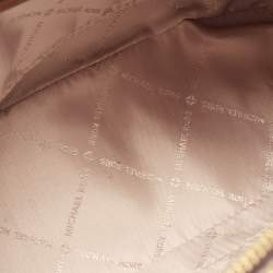 Pre Owned Michael Kors Brown Leather Jet Set Travel Dome Crossbody Bag