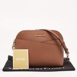 Pre Owned Michael Kors Brown Leather Jet Set Travel Dome Crossbody Bag