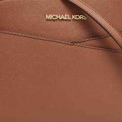 Pre Owned Michael Kors Brown Leather Jet Set Travel Dome Crossbody Bag