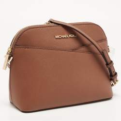 Pre Owned Michael Kors Brown Leather Jet Set Travel Dome Crossbody Bag