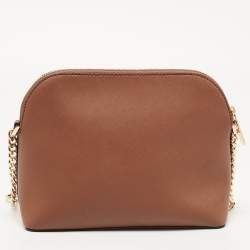 Pre Owned Michael Kors Brown Leather Jet Set Travel Dome Crossbody Bag