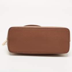 Pre Owned Michael Kors Brown Leather Jet Set Travel Dome Crossbody Bag