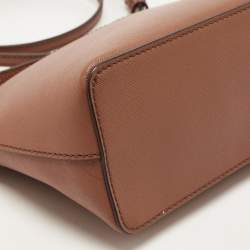 Pre Owned Michael Kors Brown Leather Jet Set Travel Dome Crossbody Bag