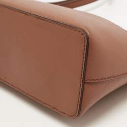 Pre Owned Michael Kors Brown Leather Jet Set Travel Dome Crossbody Bag