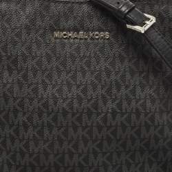 Pre Owned Michael Kors Black Signature Coated Canvas and Leather Jet Set Messenger Bag