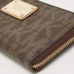 Michael Kors Dark Brown Monogram Coated Canvas Zip Around Wallet