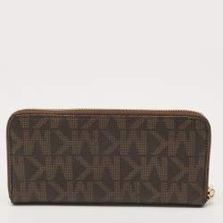 Michael Kors Dark Brown Monogram Coated Canvas Zip Around Wallet