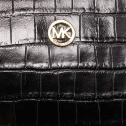 Pre Owned Michael Kors Black Croc Embossed Leather Wristlet Clutch