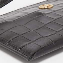Pre Owned Michael Kors Black Croc Embossed Leather Wristlet Clutch