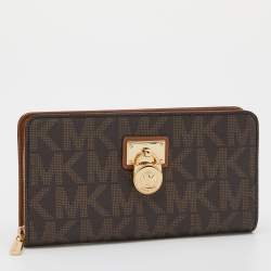 Michael Kors Brown Signature Coated Canvas Zip Around Wallet