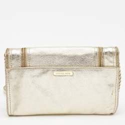 Pre Owned Michael Kors Gold Leather Naomi Clutch Bag