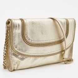 Pre Owned Michael Kors Gold Leather Naomi Clutch Bag