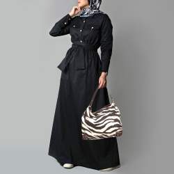 Pre Owned MICHAEL Michael Kors Brown/Beige Zebra Print Canvas and Leather Hobo