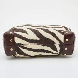Pre Owned MICHAEL Michael Kors Brown/Beige Zebra Print Canvas and Leather Hobo