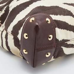 Pre Owned MICHAEL Michael Kors Brown/Beige Zebra Print Canvas and Leather Hobo