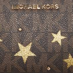 مملوكة مسبقًا Michael Kors Brown Signature Coated Canvas Strap Zip Around Wallet