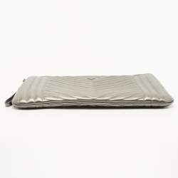 Pre Owned Michael Kors Grey Quilted Leather Extra Large Jet Set Pouch