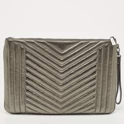 Pre Owned Michael Kors Grey Quilted Leather Extra Large Jet Set Pouch