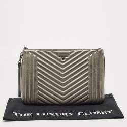 Pre Owned Michael Kors Grey Quilted Leather Extra Large Jet Set Pouch