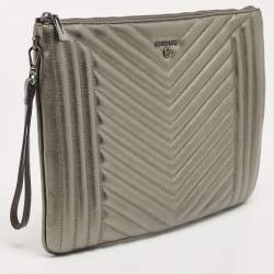Pre Owned Michael Kors Grey Quilted Leather Extra Large Jet Set Pouch