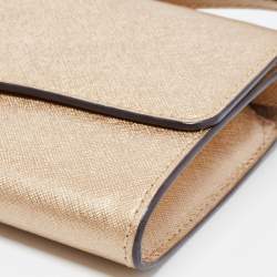 Pre Owned Michael Kors Gold Saffinao Leather Flap Crossbody Bag