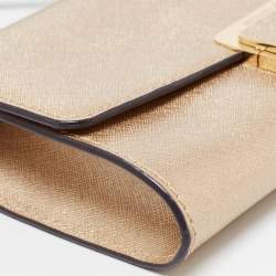 Pre Owned Michael Kors Gold Saffinao Leather Flap Crossbody Bag
