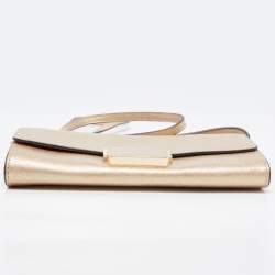 Pre Owned Michael Kors Gold Saffinao Leather Flap Crossbody Bag