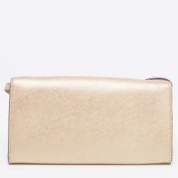 Pre Owned Michael Kors Gold Saffinao Leather Flap Crossbody Bag