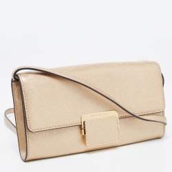 Pre Owned Michael Kors Gold Saffinao Leather Flap Crossbody Bag