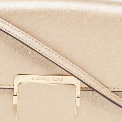 Pre Owned Michael Kors Gold Saffinao Leather Flap Crossbody Bag