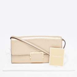 Pre Owned Michael Kors Gold Saffinao Leather Flap Crossbody Bag