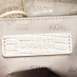 Pre Owned Michael Kors Silver Lizard Embossed Leather East West Hamilton Tote