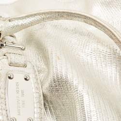 Pre Owned Michael Kors Silver Lizard Embossed Leather East West Hamilton Tote
