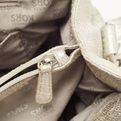 Pre Owned Michael Kors Silver Lizard Embossed Leather East West Hamilton Tote