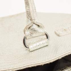 Pre Owned Michael Kors Silver Lizard Embossed Leather East West Hamilton Tote