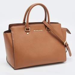 Pre Owned Michael Kors Brown Saffiano Leather Large Selma Satchel