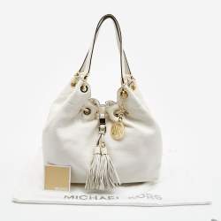 Pre Owned Michael Kors White Leather Camden Drawstring Hobo