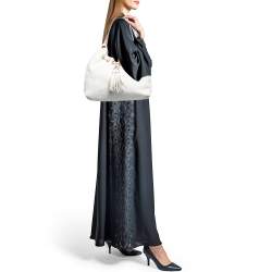 Pre Owned Michael Kors White Leather Camden Drawstring Hobo