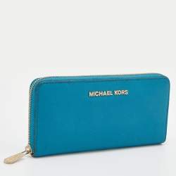 Michael Kors Blue Leather Jet Set Zip Around Wallet