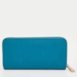 Michael Kors Blue Leather Jet Set Zip Around Wallet