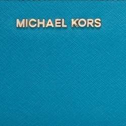 Michael Kors Blue Leather Jet Set Zip Around Wallet