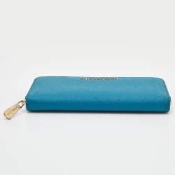 Michael Kors Blue Leather Jet Set Zip Around Wallet