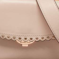 Pre Owned Michael Kors Pink Leather Eyelets Ava Top Handle Bag
