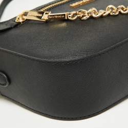 Pre Owned Michael Kors Black Leather Large Jet Set Zip Chain Crossbody Bag