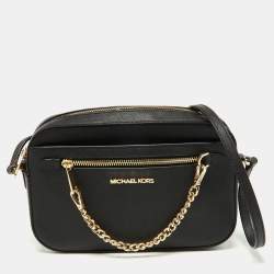 Michael Kors Black Leather Large Jet Set Zip Chain Crossbody Bag Michael  Kors