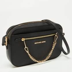 Pre Owned Michael Kors Black Leather Large Jet Set Zip Chain Crossbody Bag