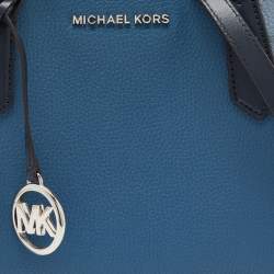 Pre Owned Michael Kors Multi Tone Blue Leather Small Kimberly Satchel