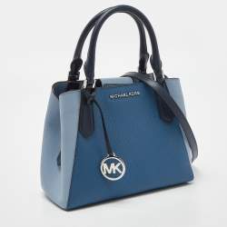 Pre Owned Michael Kors Multi Tone Blue Leather Small Kimberly Satchel